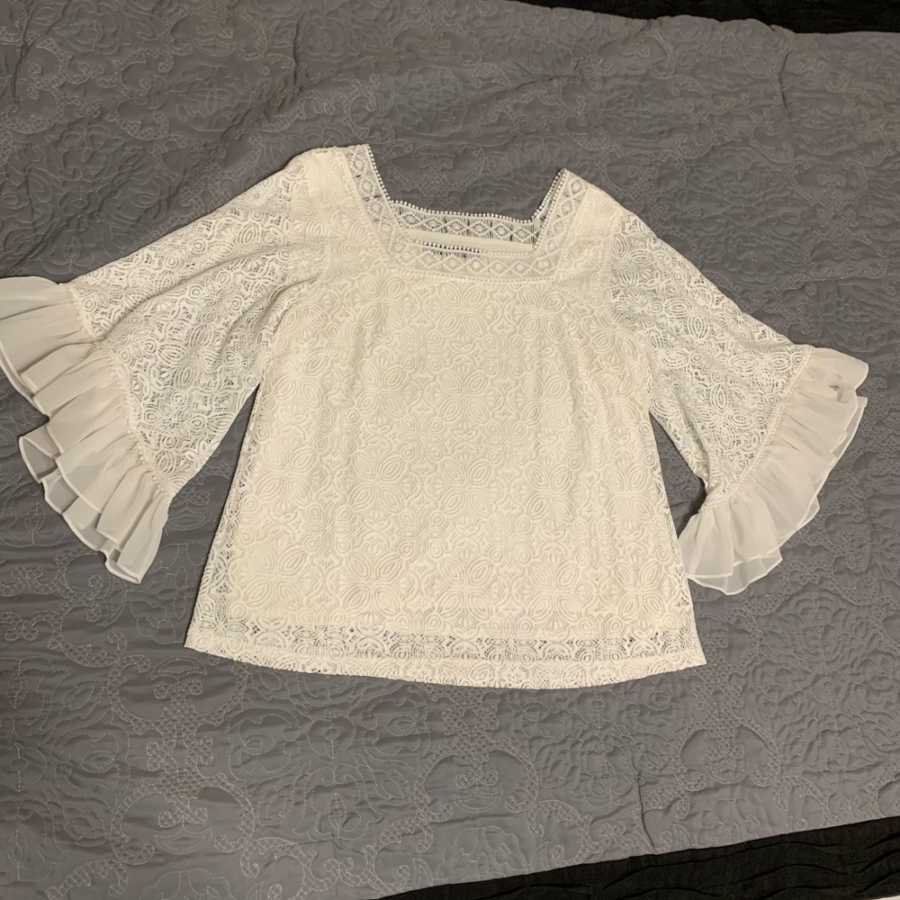 WHBM Cream color lace flutter sleeve top size L